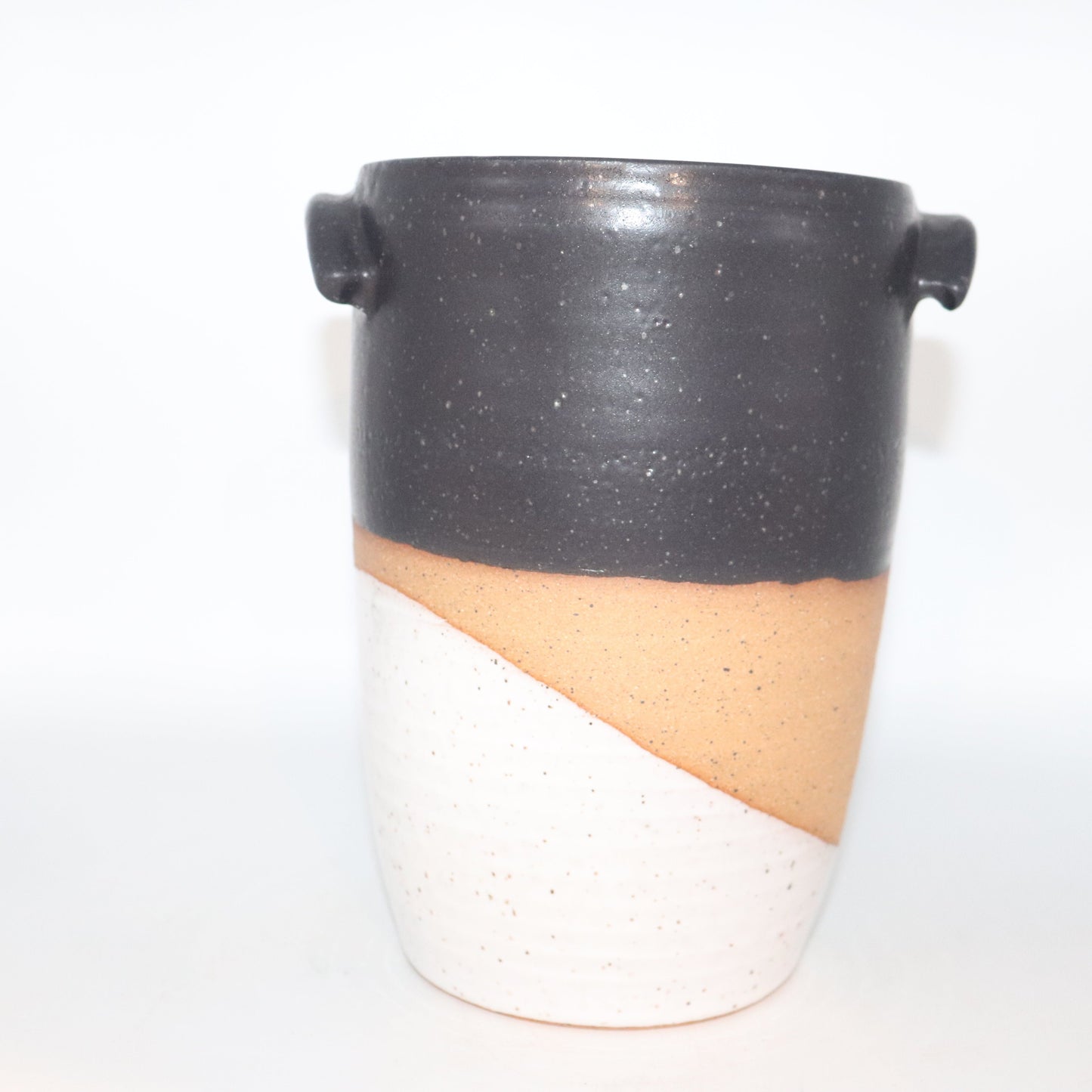 Utensil holder- speckle stoneware black and white