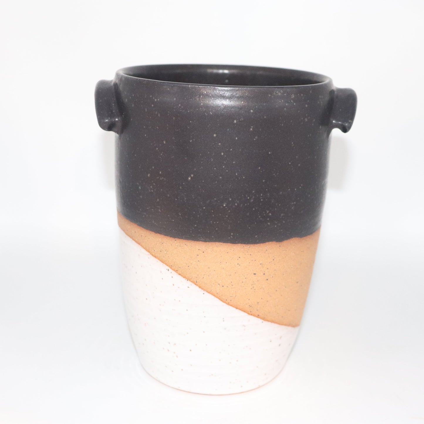 Utensil holder- speckle stoneware black and white