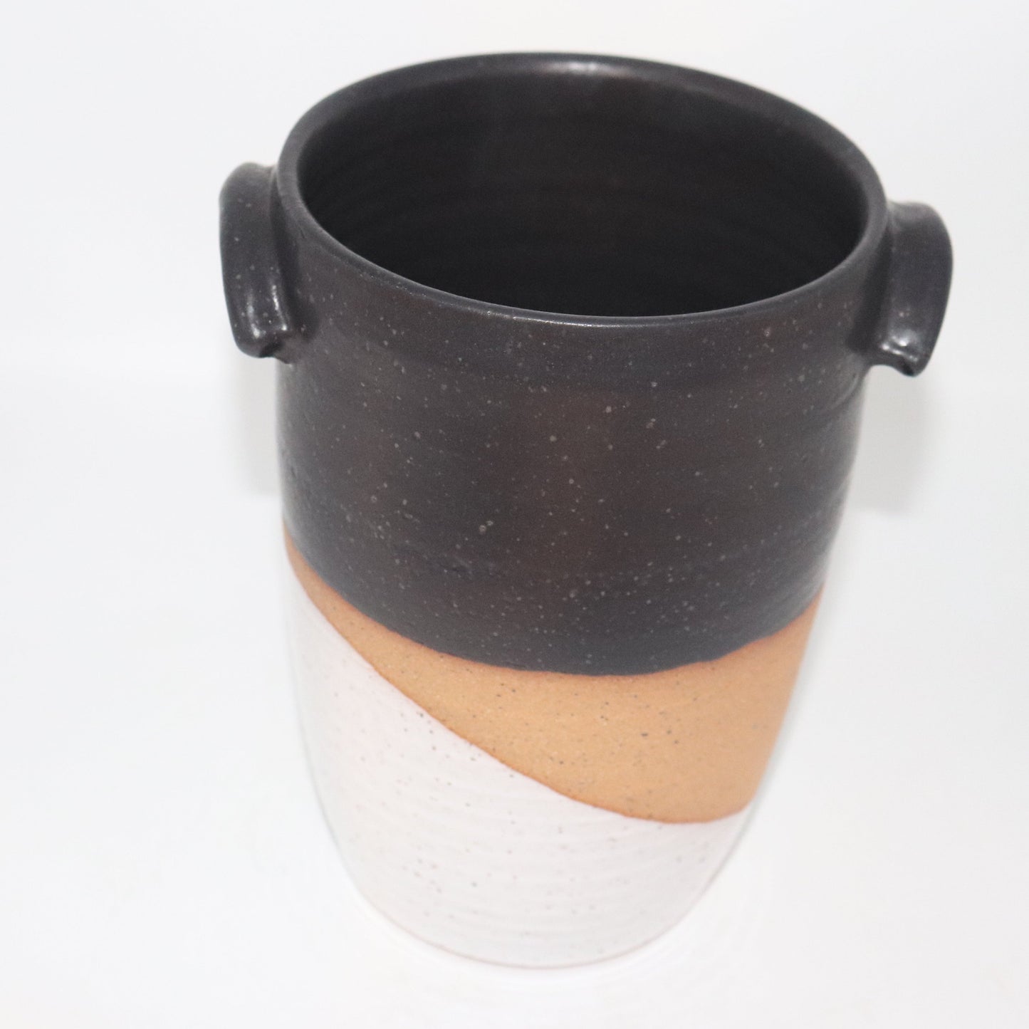 Utensil holder- speckle stoneware black and white