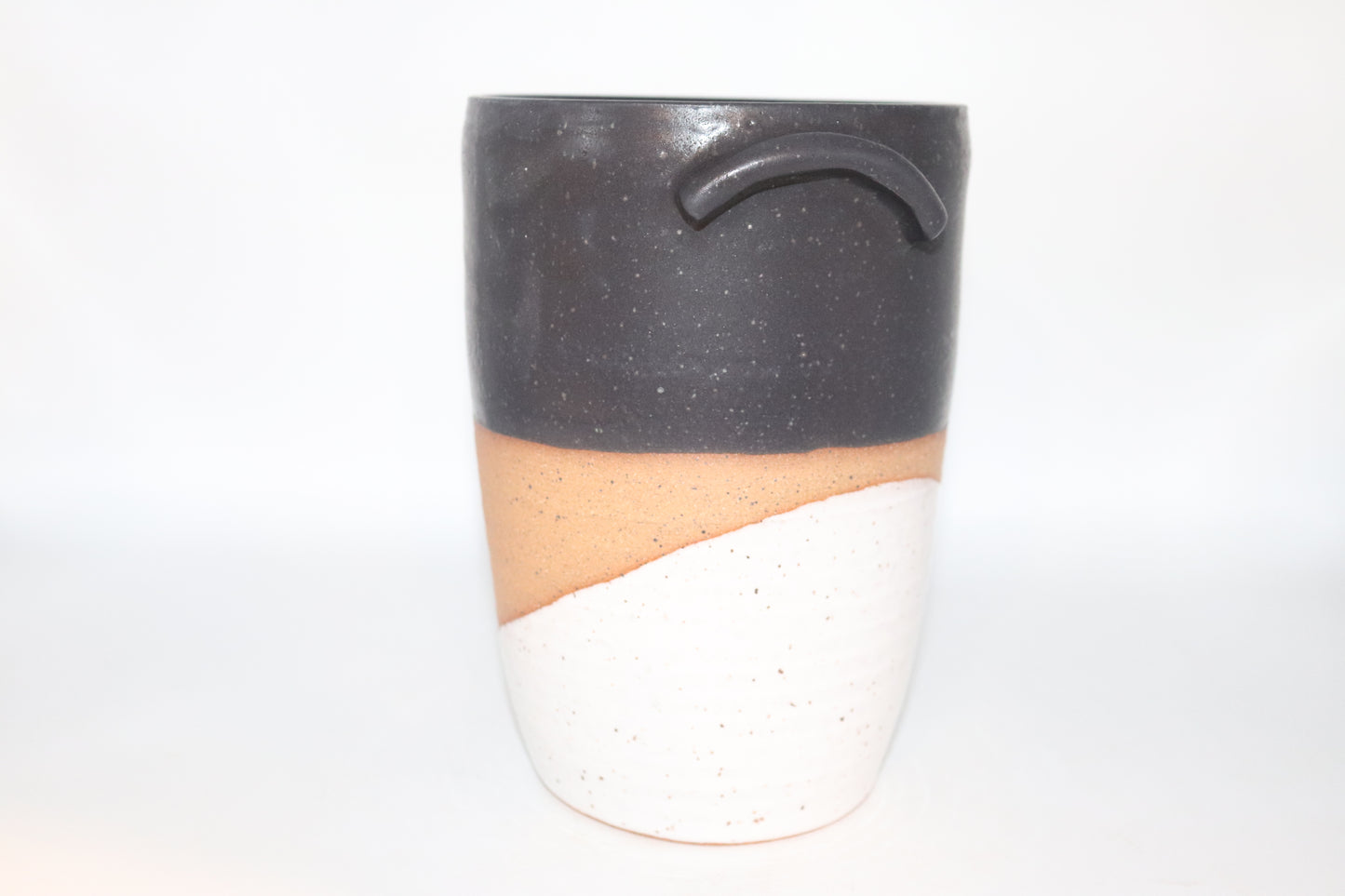 Utensil holder- speckle stoneware black and white