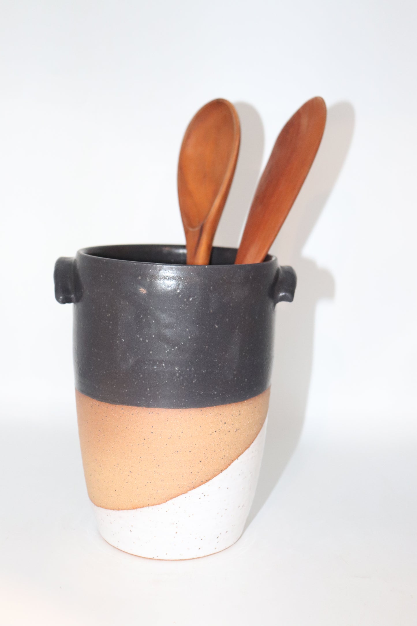 Utensil holder- speckle stoneware black and white