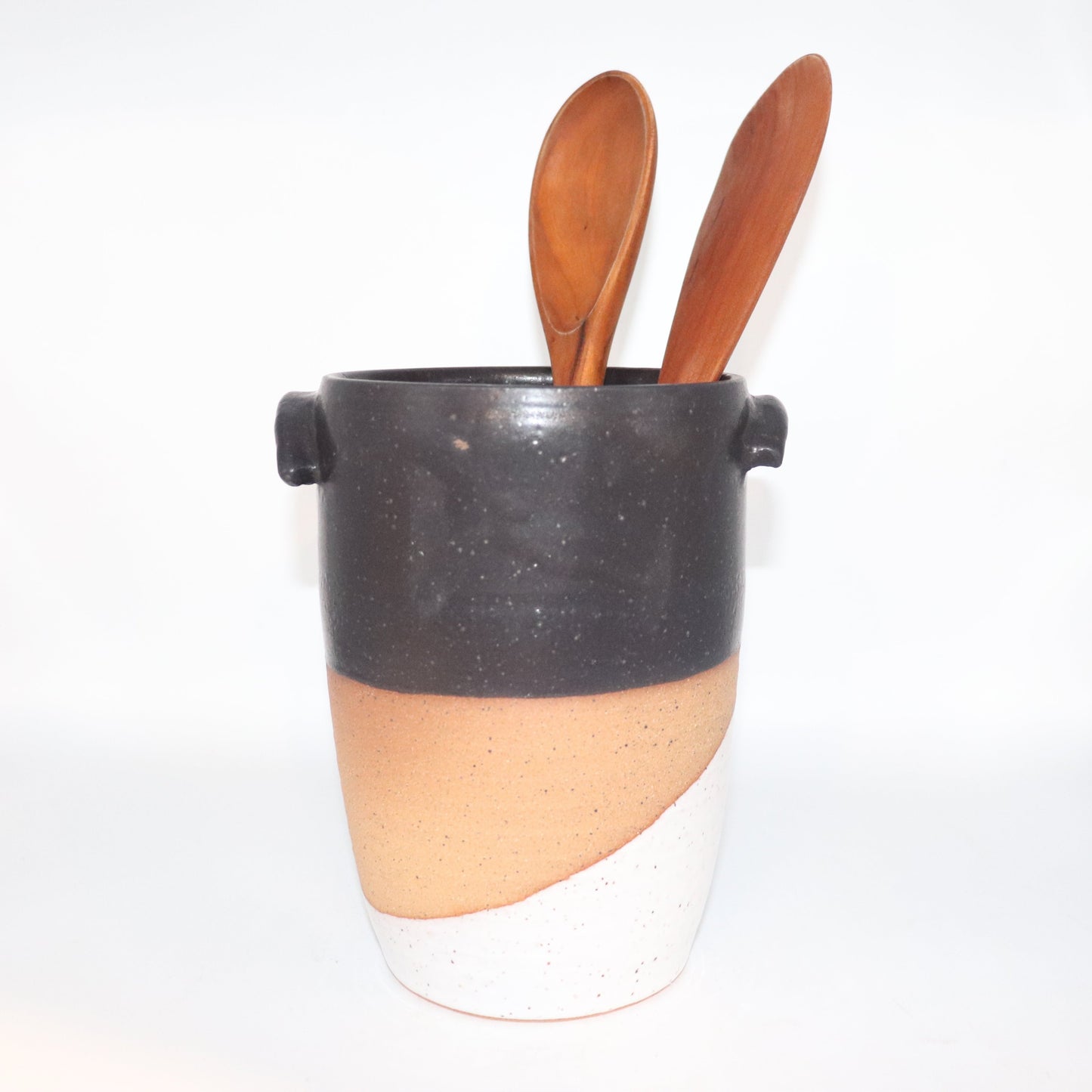 Utensil holder- speckle stoneware black and white