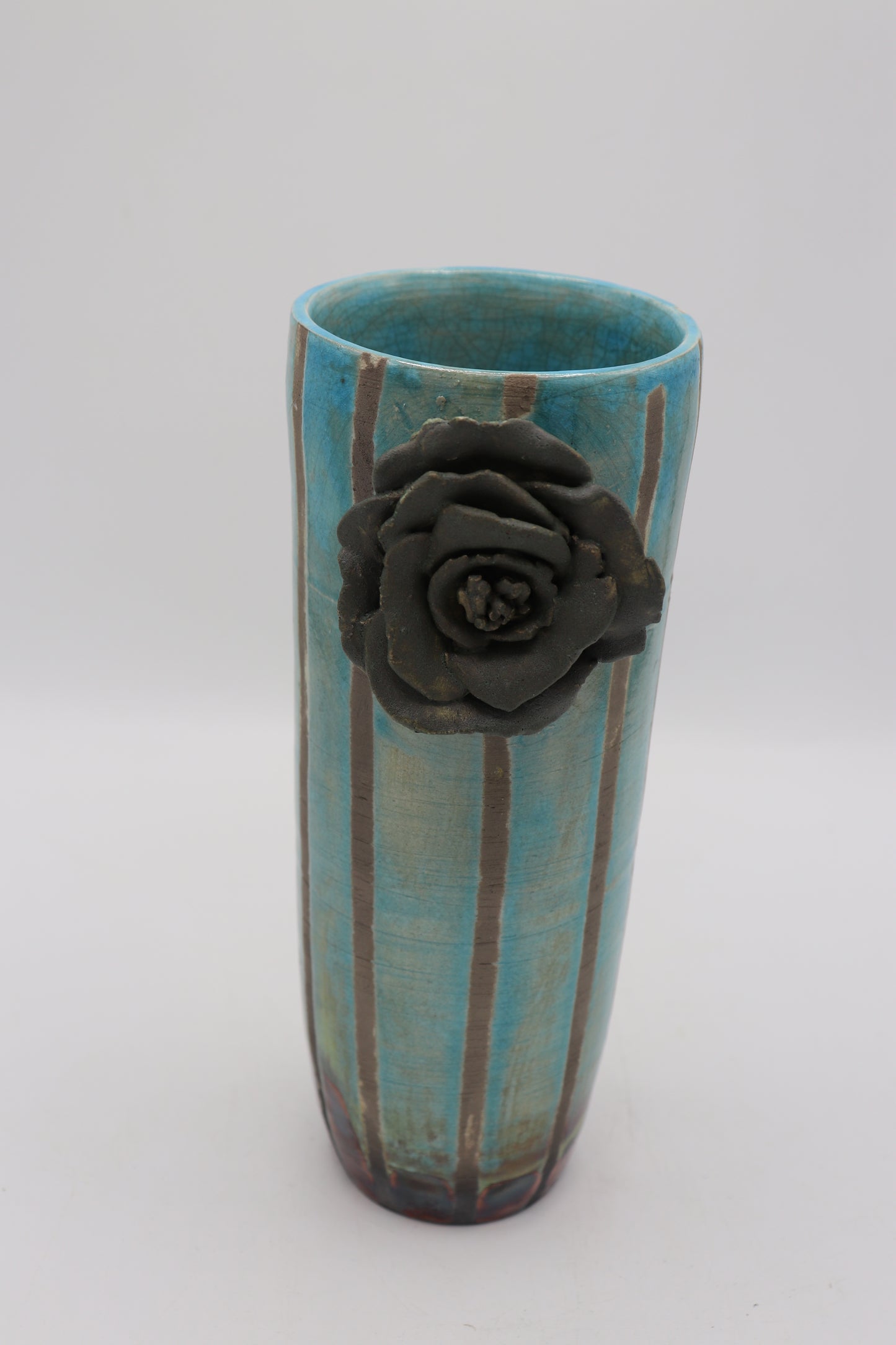 Handmade Raku Vase in a Turquoise Raku Glaze