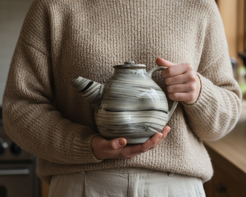 Ceramic Tea Pot Handmade - Black & white