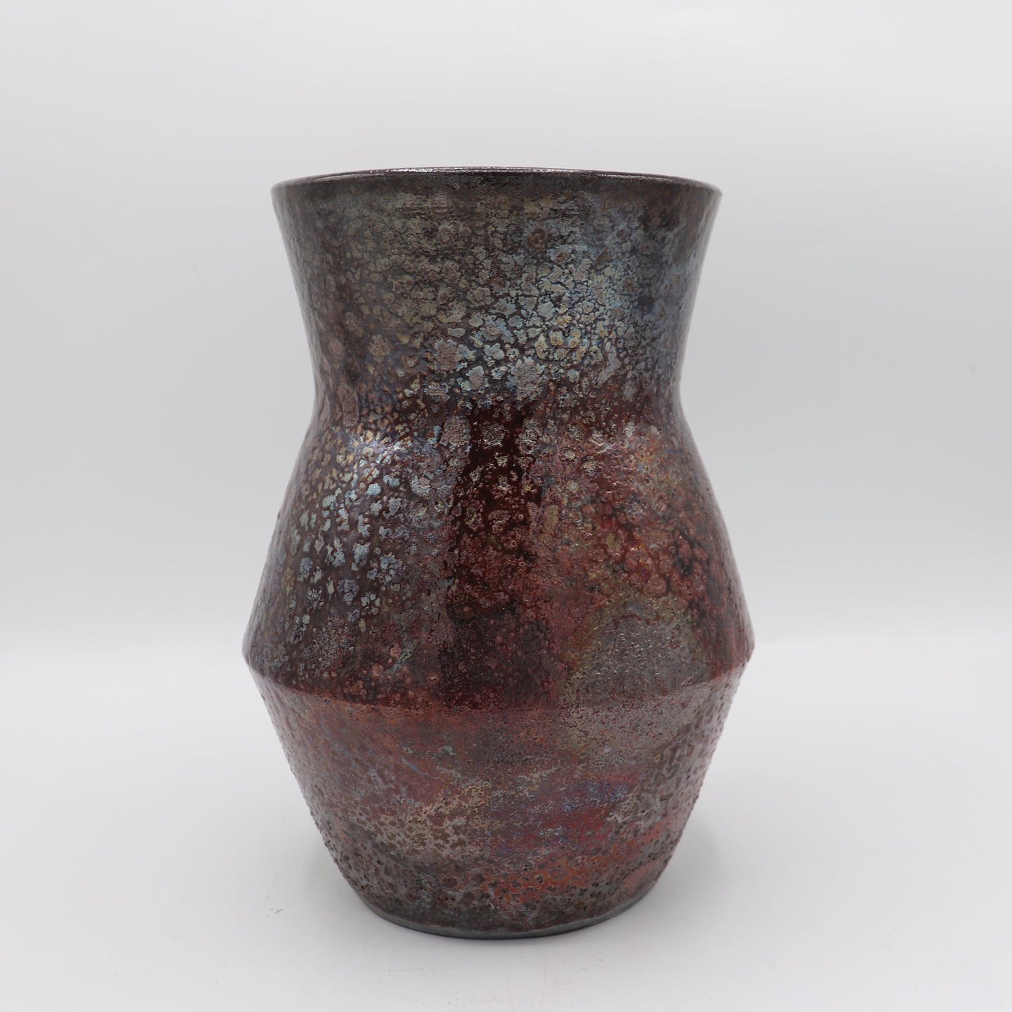 Ceramic white Raku Clay with a blue topaz Raku Glaze, Handmade tall Vase