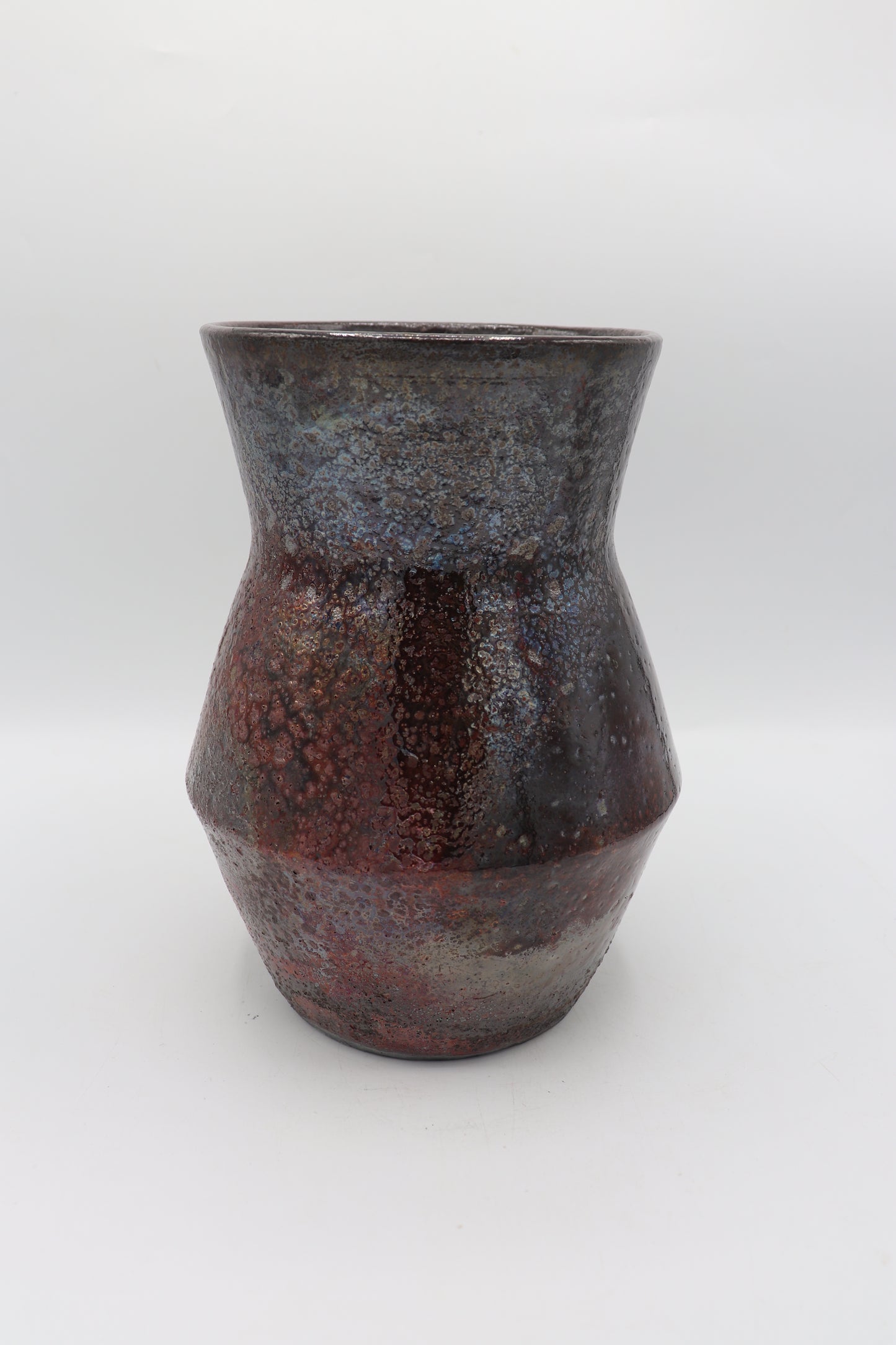 Ceramic white Raku Clay with a blue topaz Raku Glaze, Handmade tall Vase
