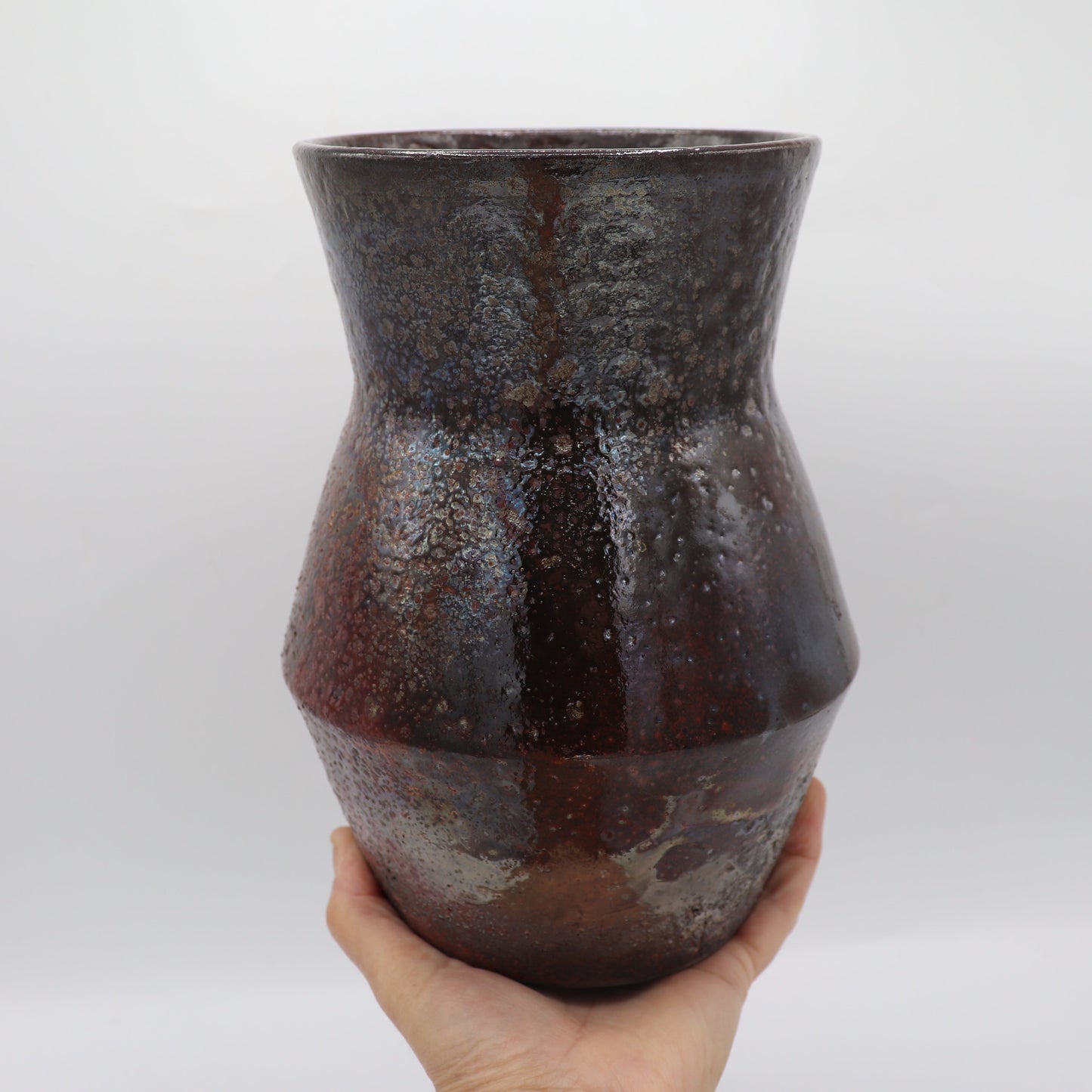 Ceramic white Raku Clay with a blue topaz Raku Glaze, Handmade tall Vase