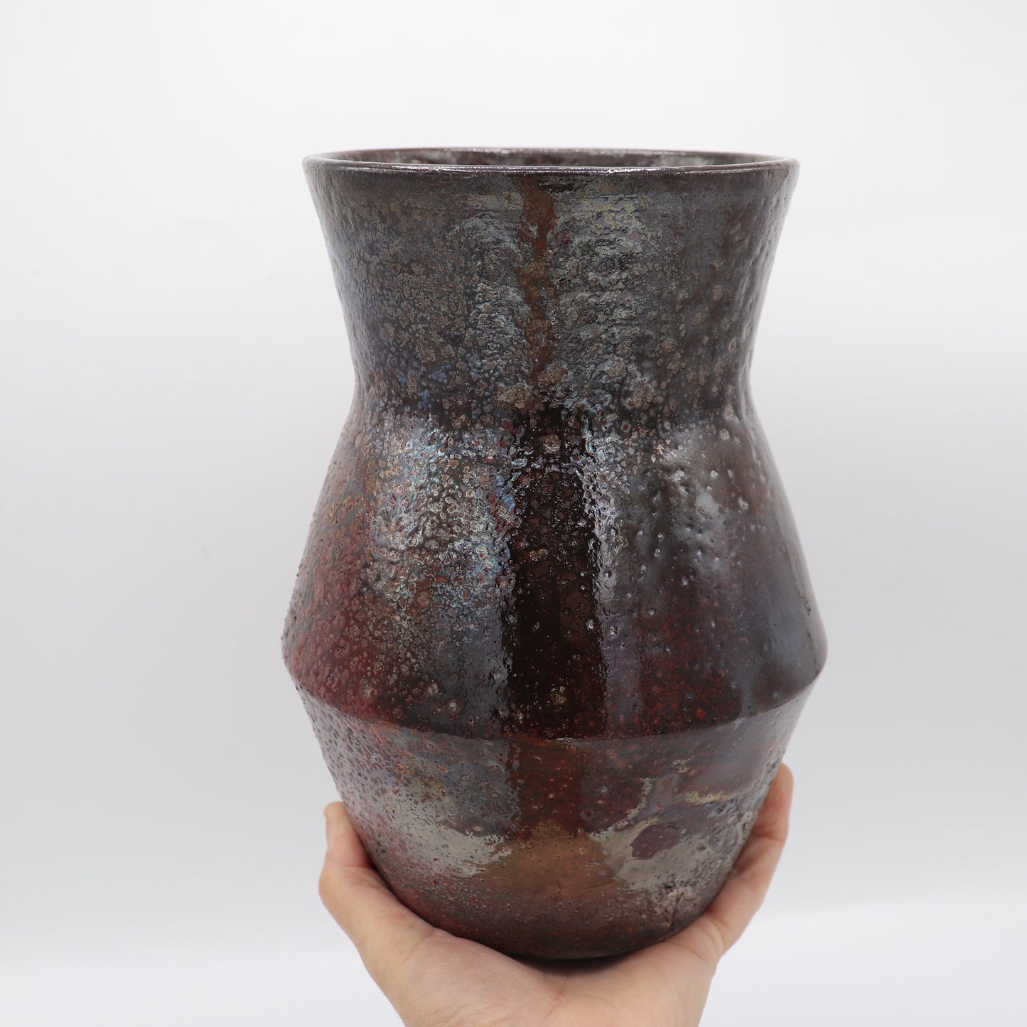 Ceramic white Raku Clay with a blue topaz Raku Glaze, Handmade tall Vase