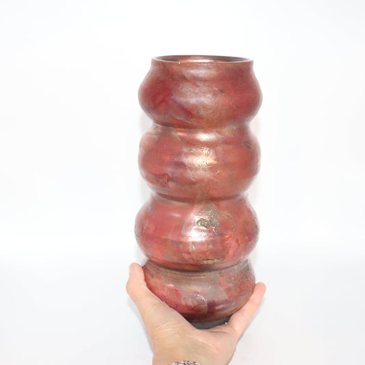Large Ceramic white Raku Clay with a blue topaz raku Glaze, Handmade tall Vase