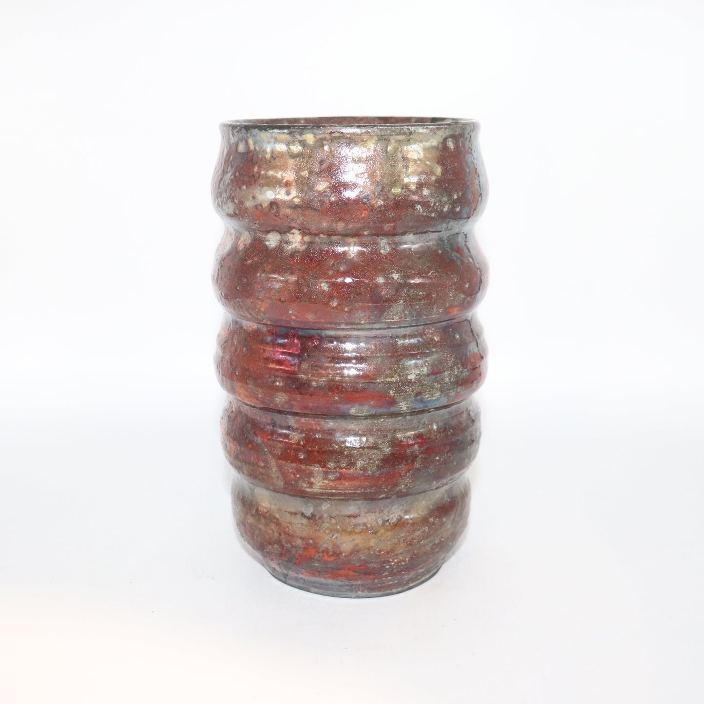 Ceramic Raku Clay with a starry night raku Glaze, Handmade tall Vase