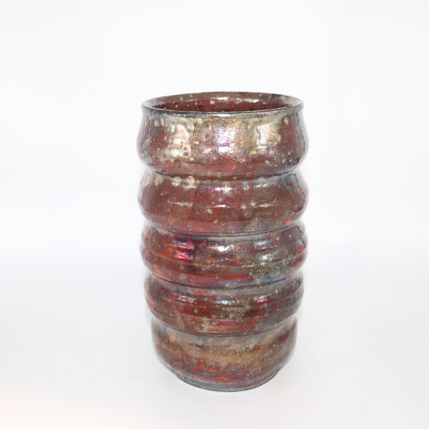 Ceramic Raku Clay with a starry night raku Glaze, Handmade tall Vase