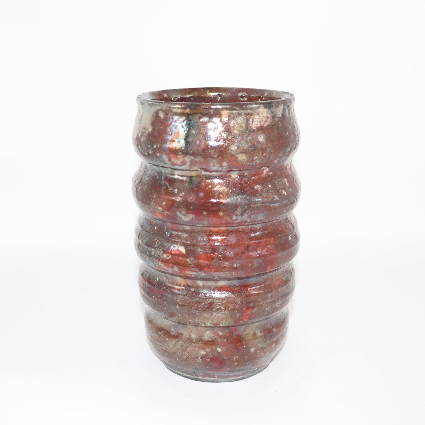 Ceramic Raku Clay with a starry night raku Glaze, Handmade tall Vase