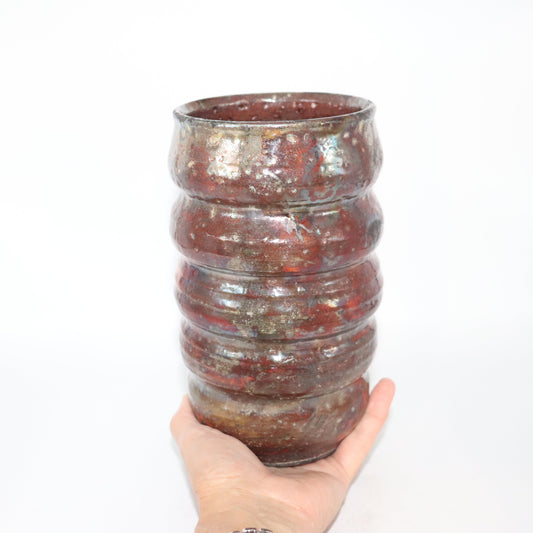 Ceramic Raku Clay with a starry night raku Glaze, Handmade tall Vase