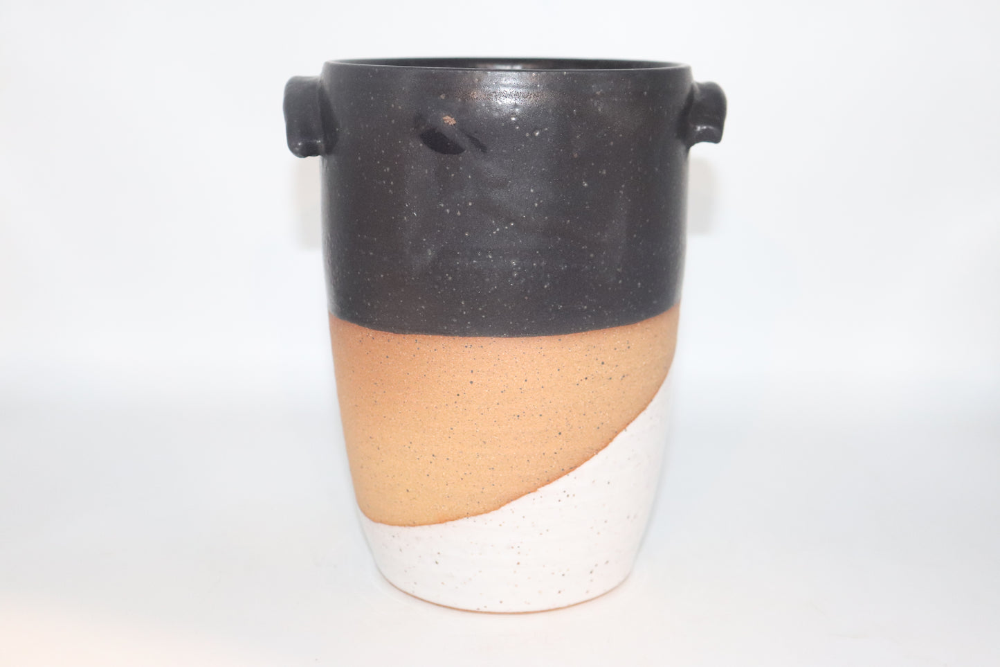 Utensil holder- speckle stoneware black and white