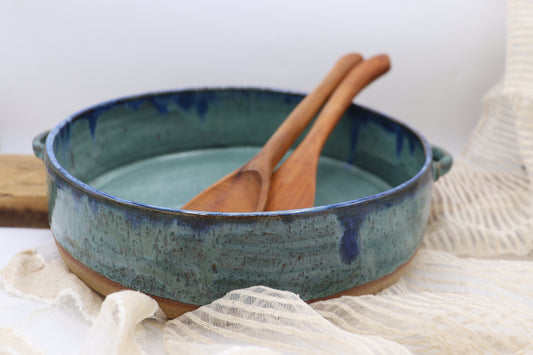Mother's day fruit tart in a green and blue casserole dish