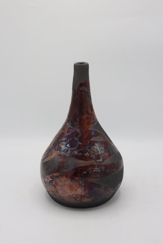 Raku vase made from  white Raku Clay and copper Raku Glaze
