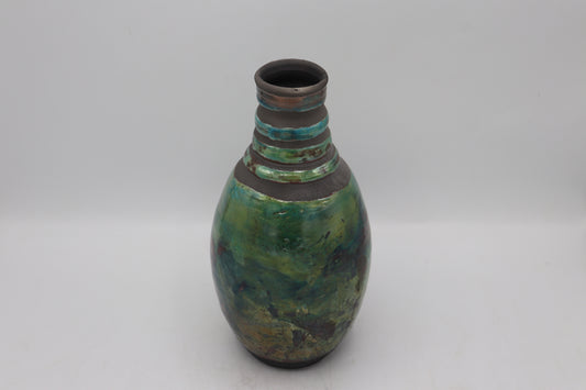 Raku vase made from  white Raku Clay and turquoise Raku Glaze