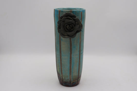 Handmade Raku Vase in a Turquoise Raku Glaze