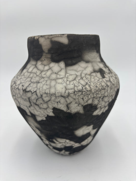 Large vase made from white Raku clay and fired in Naked Raku firing technique
