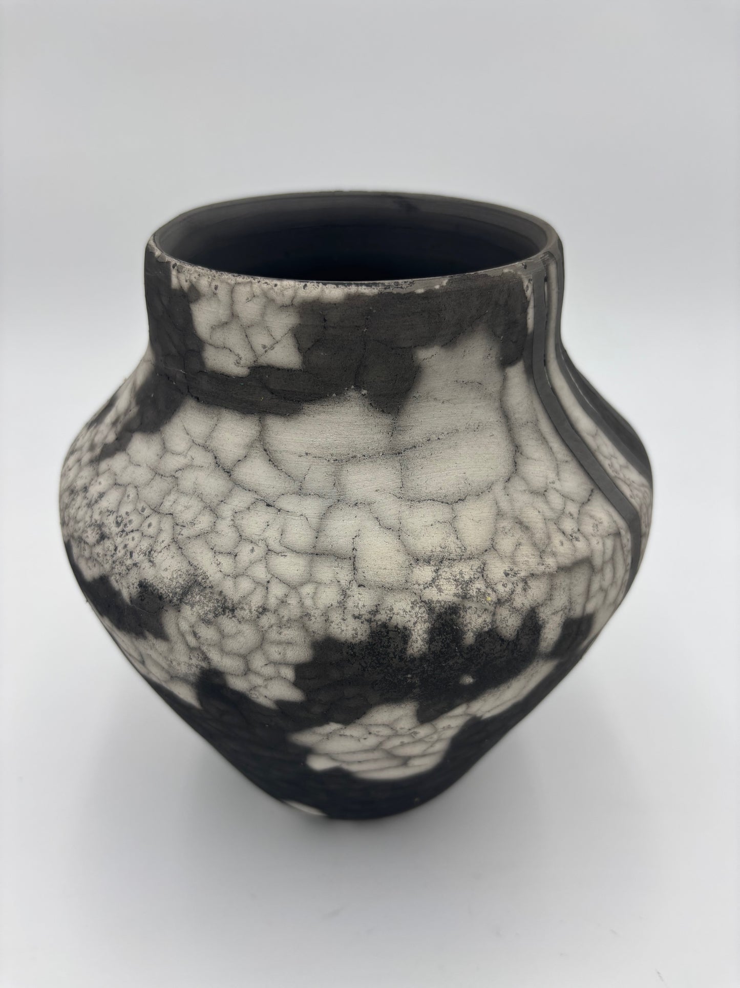 Large vase made from white Raku clay and fired in Naked Raku firing technique