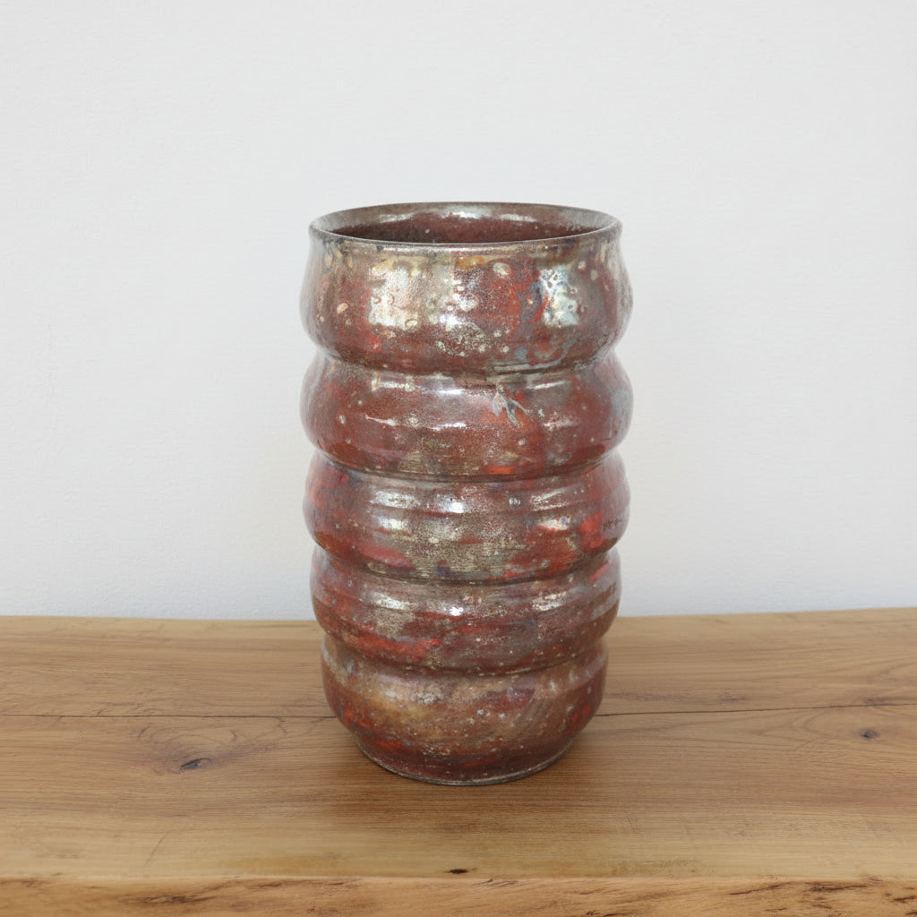 Ceramic Raku Clay with a starry night raku Glaze, Handmade tall Vase